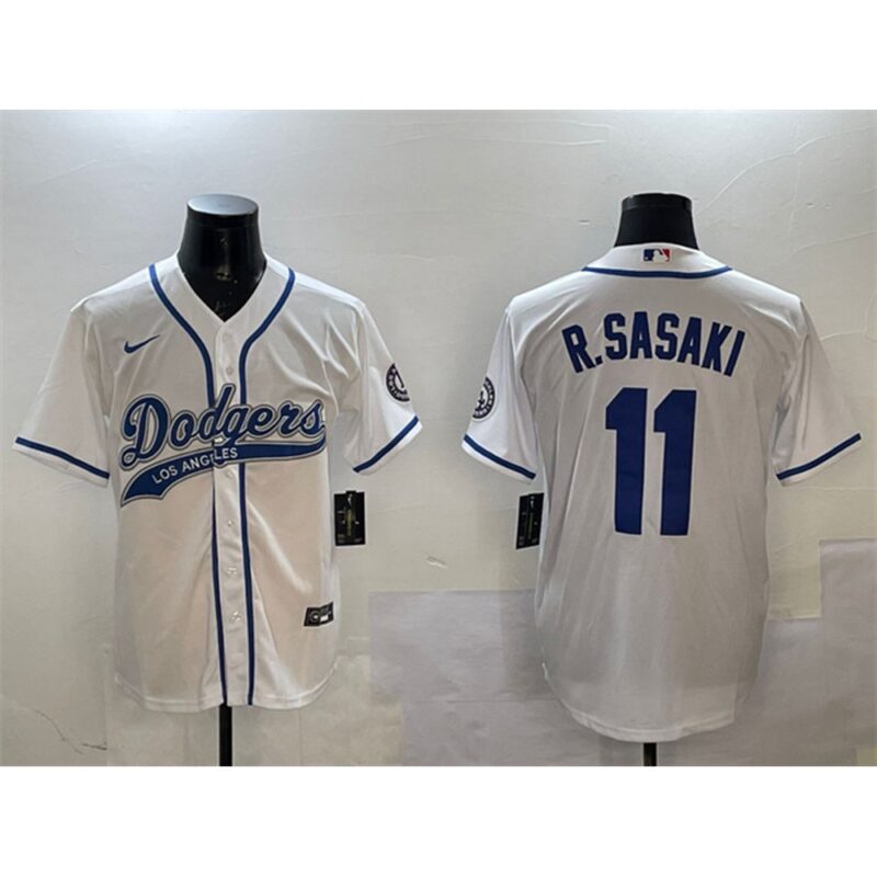 68631c2275a91_1 Men's Los Angeles Dodgers #11 Roki Sasaki White With Patch Cool Base Stitched Baseball Jersey