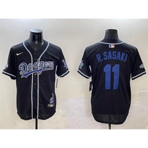 68631c2898735_1 Men's Los Angeles Dodgers #11 Roki Sasaki Black 2024 World Series Champions Limited Stitched Baseball Jersey