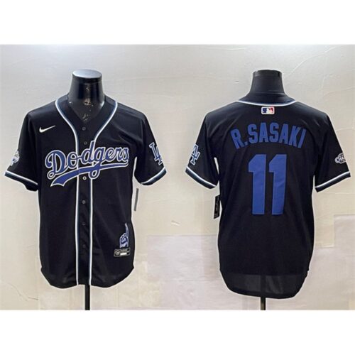 68631c2898735_1 Men's Los Angeles Dodgers #11 Roki Sasaki Black 2024 World Series Champions Limited Stitched Baseball Jersey