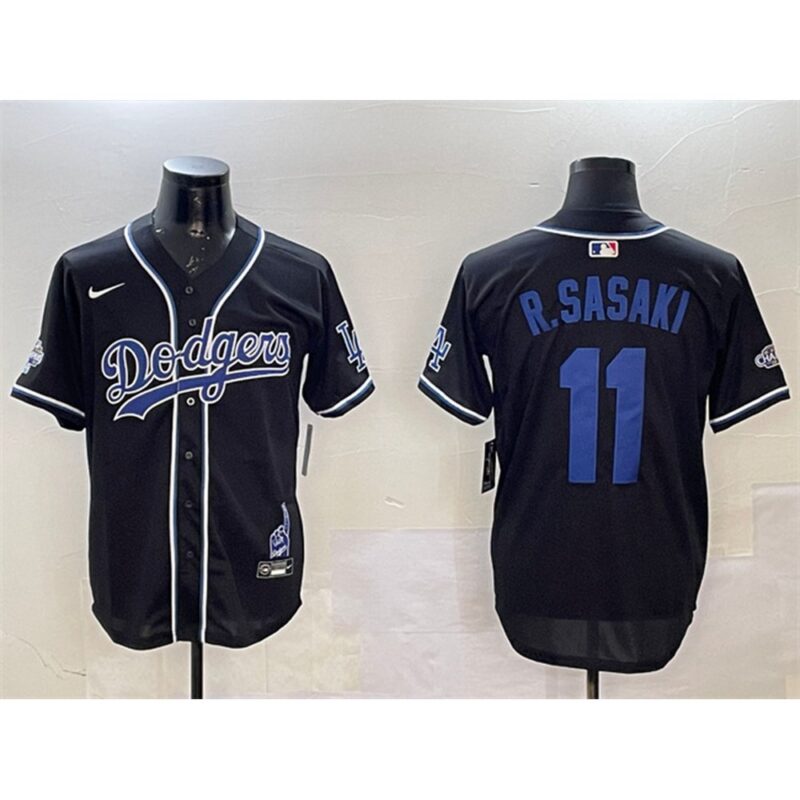 68631c2898735_1 Men's Los Angeles Dodgers #11 Roki Sasaki Black 2024 World Series Champions Limited Stitched Baseball Jersey