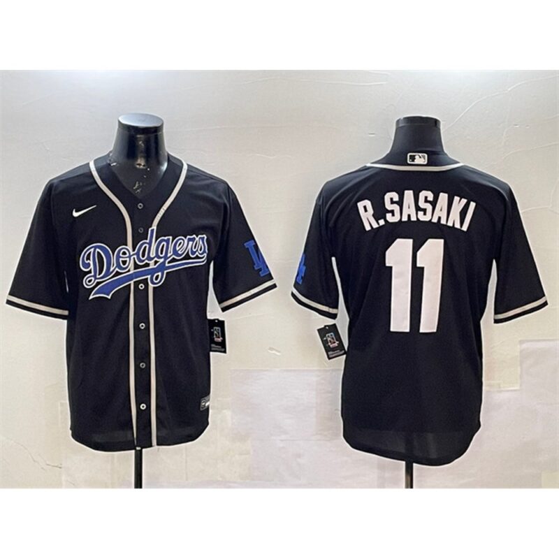 68631c2ba4d81_1 Men's Los Angeles Dodgers #11 Roki Sasaki Black Cool Base Stitched Baseball Jersey