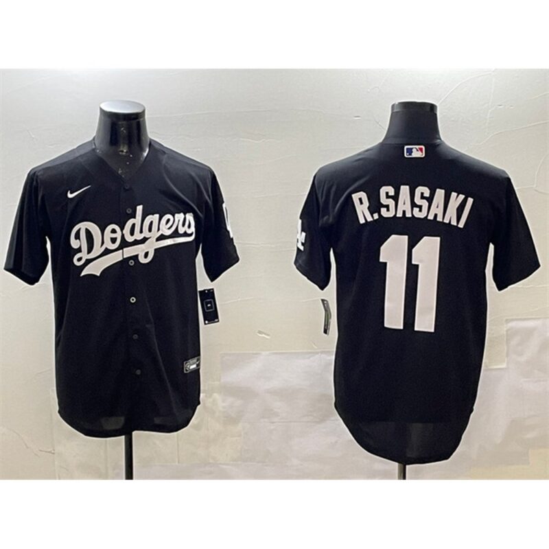 68631c2eb4124_1 Men's Los Angeles Dodgers #11 Roki Sasaki Black Cool Base Stitched Baseball Jersey