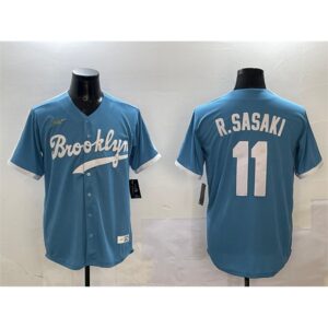 68631c38396c3_1 Men's Los Angeles Dodgers #11 Roki Sasaki Blue Throwback Stitched Baseball Jersey