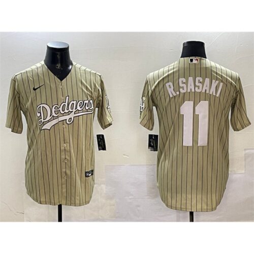 68631c3b06246_1 Men's Los Angeles Dodgers #11 Roki Sasaki Cream Cool Base Stitched Baseball Jersey