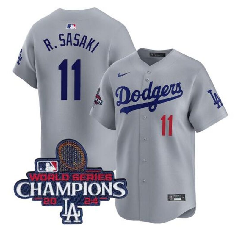 68631c3e0c142_1 Men's Los Angeles Dodgers #11 Roki Sasaki Grey 2024 World Series Champions Limited Stitched Baseball Jersey