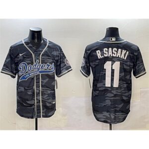68631c44143f5_1 Men's Los Angeles Dodgers #11 Roki Sasaki Grey Camo With Patch Cool Base Stitched Baseball Jersey