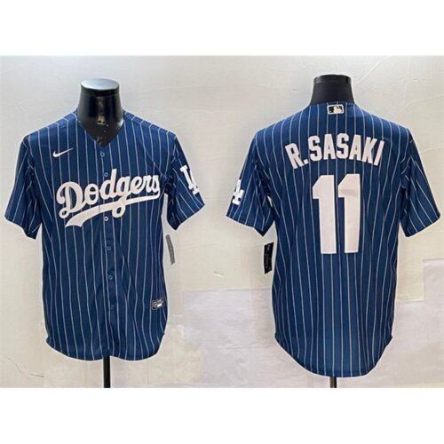 68631c53ae81b_1 Men's Los Angeles Dodgers #11 Roki Sasaki Navy Cool Base Stitched Baseball Jersey