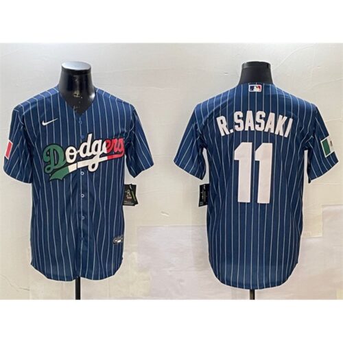 68631c56c0a0a_1 Men's Los Angeles Dodgers #11 Roki Sasaki Navy Mexico Cool Base Stitched Baseball Jersey