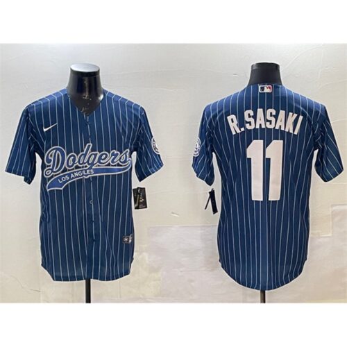68631c5a86fc5_1 Men's Los Angeles Dodgers #11 Roki Sasaki Navy With Patch Cool Base Stitched Baseball Jersey
