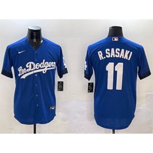 68631c610e46d_1 Men's Los Angeles Dodgers #11 Roki Sasaki Royal City Connect Cool Base Stitched Baseball Jersey