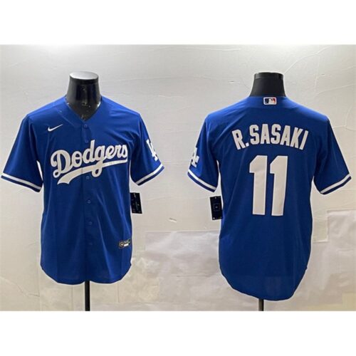 68631c641a178_1 Men's Los Angeles Dodgers #11 Roki Sasaki Royal Cool Base Stitched Baseball Jersey