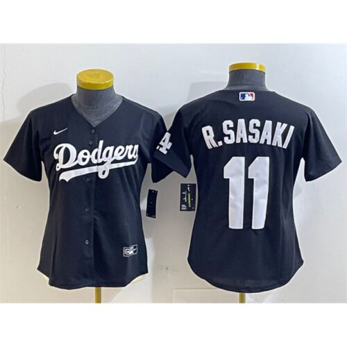 68631c6711572_1 Women's Los Angeles Dodgers #11 Roki Sasaki Black Cool Base Stitched Baseball Jersey(Run Small)