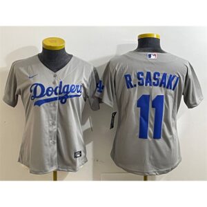 68631c6c0cf65_1 Women's Los Angeles Dodgers #11 Roki Sasaki Grey Cool Base Stitched Baseball Jersey(Run Small)
