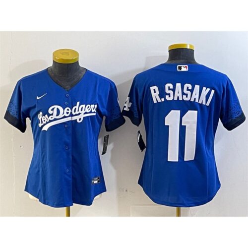 68631c6e7e88a_1 Women's Los Angeles Dodgers #11 Roki Sasaki Royal City Connect Cool Base Stitched Baseball Jersey(Run Small)