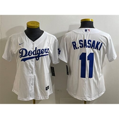 68631c735deda_1 Women's Los Angeles Dodgers #11 Roki Sasaki White Cool Base Stitched Baseball Jersey(Run Small)