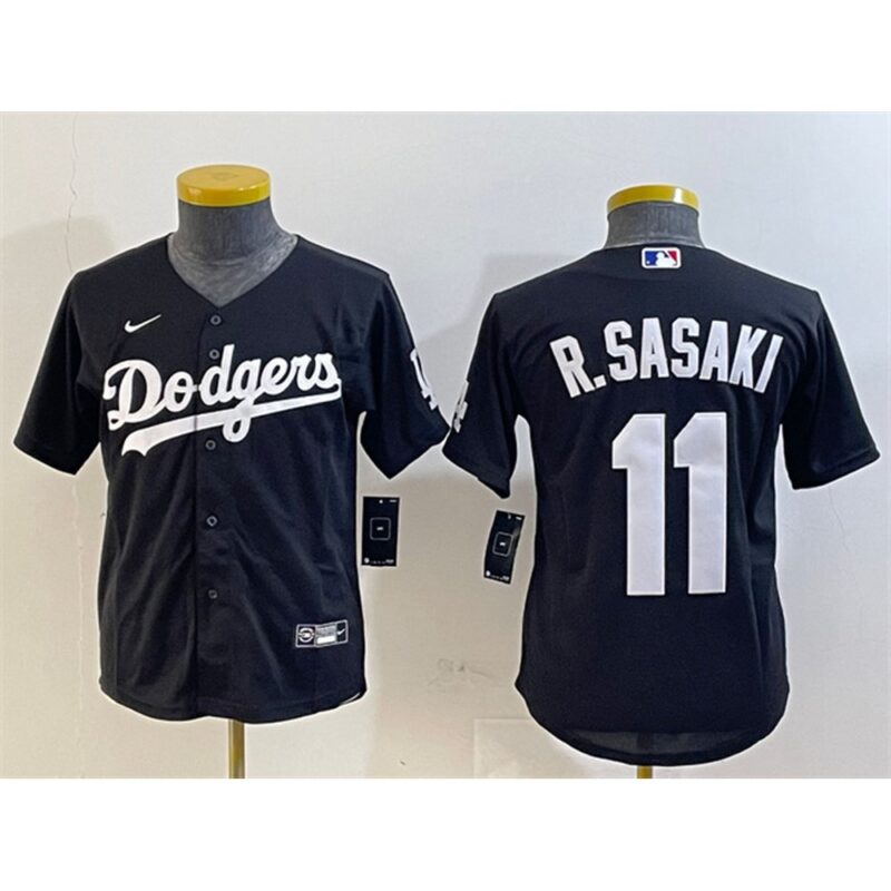 68631c75c8550_1 Youth Los Angeles Dodgers #11 Roki Sasaki Black Cool Base Stitched Baseball Jersey