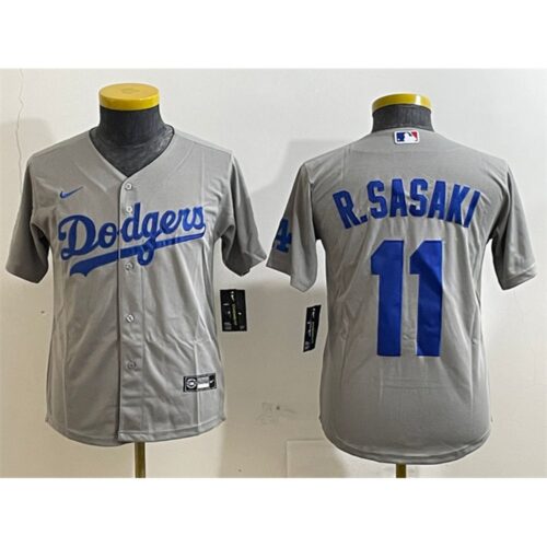 68631c784ae07_1 Youth Los Angeles Dodgers #11 Roki Sasaki Grey Cool Base Stitched Baseball Jersey