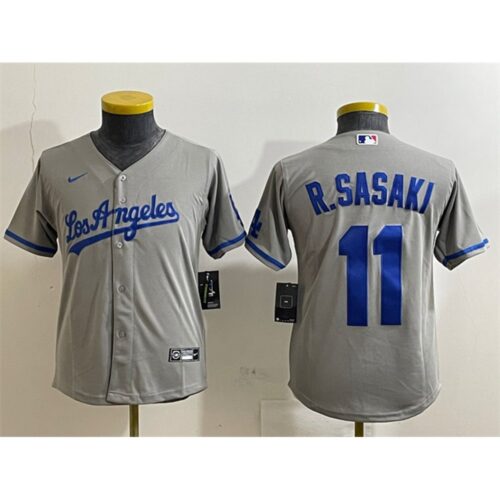 68631c7aac055_1 Youth Los Angeles Dodgers #11 Roki Sasaki Grey Cool Base Stitched Baseball Jersey