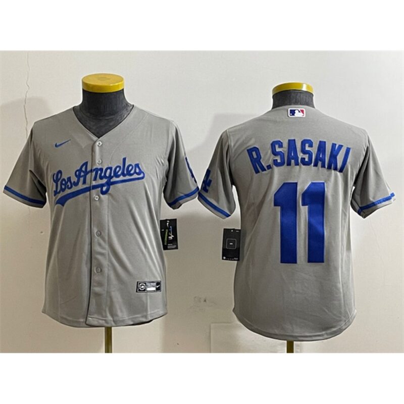 68631c7aac055_1 Youth Los Angeles Dodgers #11 Roki Sasaki Grey Cool Base Stitched Baseball Jersey