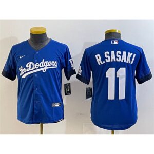 68631c7d606fb_1 Youth Los Angeles Dodgers #11 Roki Sasaki Royal City Connect Cool Base Stitched Baseball Jersey