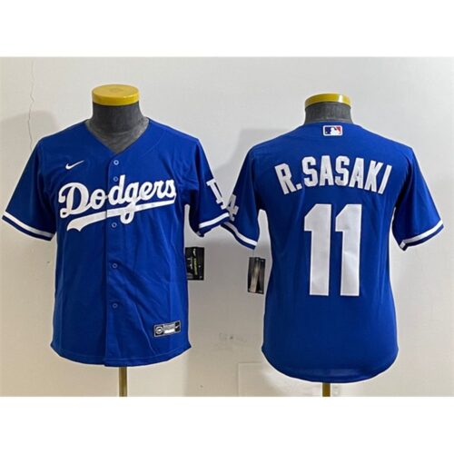 68631c7fe4037_1 Youth Los Angeles Dodgers #11 Roki Sasaki Royal Cool Base Stitched Baseball Jersey