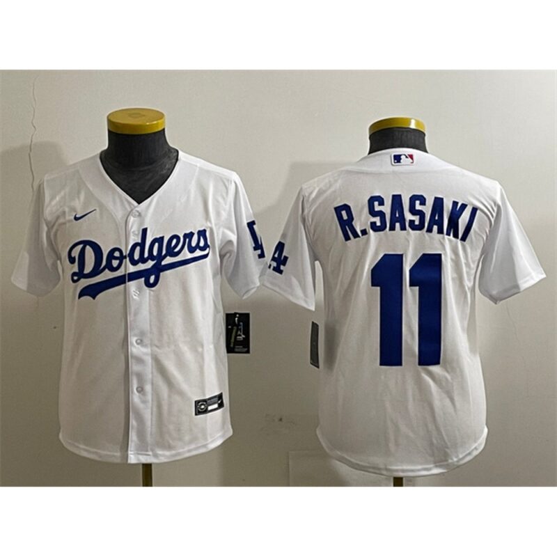 68631c825db34_1 Youth Los Angeles Dodgers #11 Roki Sasaki White Cool Base Stitched Baseball Jersey