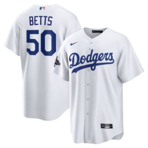 68631d624d9e9_1 Men's Los Angeles Dodgers #50 Mookie Betts White 2024 World Series Champions Home Replica Player Jersey