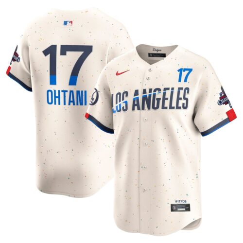 68631d682d8a7_1 Men's Los Angeles Dodgers #17 Shohei Ohtani Cream 2024 World Series Champions City Connect Limited Player Jersey