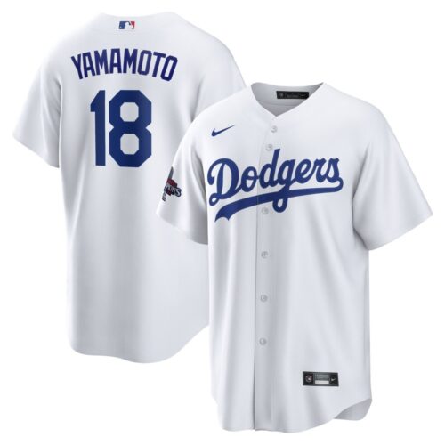 68631d6e3d028_1 Men's Los Angeles Dodgers #18 Yoshinobu Yamamoto White 2024 World Series Champions Home Replica Player Jersey