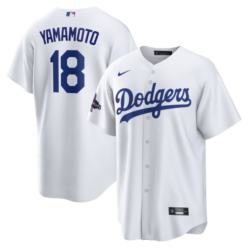 68631d6e3d028_1 Men's Los Angeles Dodgers #18 Yoshinobu Yamamoto White 2024 World Series Champions Home Replica Player Jersey