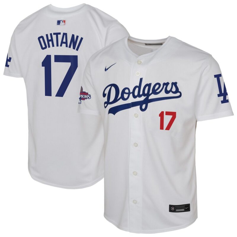 68631d713cd3d_1 Youth Los Angeles Dodgers #17 Shohei Ohtani White 2024 World Series Champions Limited Player Jersey