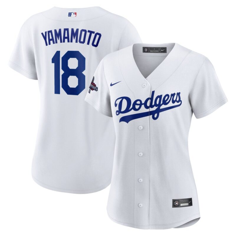68631d76812db_1 Women's Los Angeles Dodgers #18 Yoshinobu Yamamoto White 2024 World Series Champions Home Replica Player Jersey