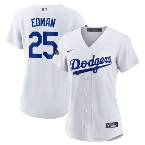 68631d80daed5_1 Women's Los Angeles Dodgers #25 Tommy Edman White 2024 World Series Champions Home Replica Player Jersey