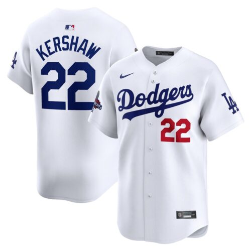 68631d90d04cf_1 Men's Los Angeles Dodgers #22 Clayton Kershaw White 2024 World Series Champions Home Limited Player Jersey