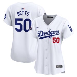 68631d9407ce8_1 Women's Los Angeles Dodgers #50 Mookie Betts White 2024 World Series Champions Home Limited Player Jersey