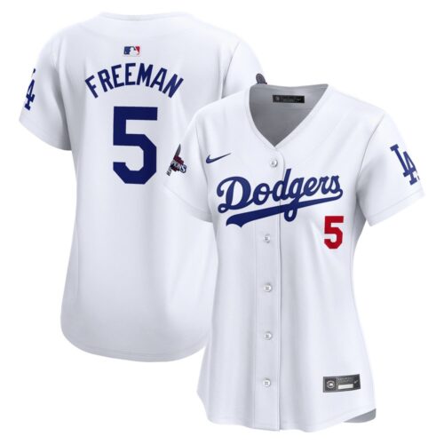 68631d98d9cf8_1 Women's Los Angeles Dodgers #5 Freddie Freeman White 2024 World Series Champions Home Limited Player Jersey