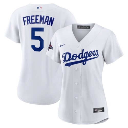 68631da3bb2fe_1 Women's Los Angeles Dodgers #5 Freddie Freeman White 2024 World Series Champions Home Replica Player Jersey
