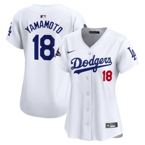 68631db312a10_1 Women's Los Angeles Dodgers #18 Yoshinobu Yamamoto White 2024 World Series Champions Home Limited Player Jersey