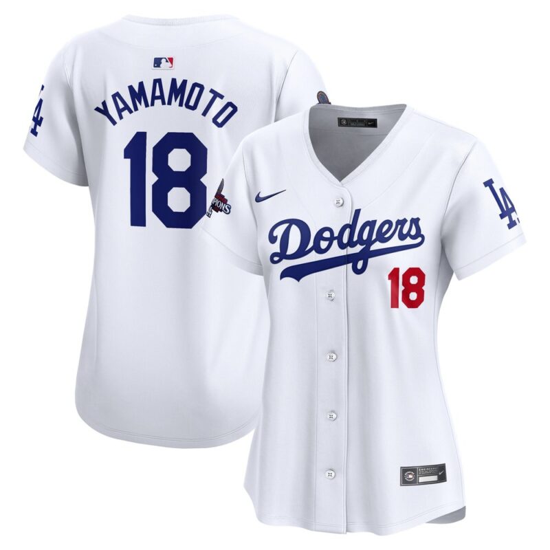 68631db312a10_1 Women's Los Angeles Dodgers #18 Yoshinobu Yamamoto White 2024 World Series Champions Home Limited Player Jersey