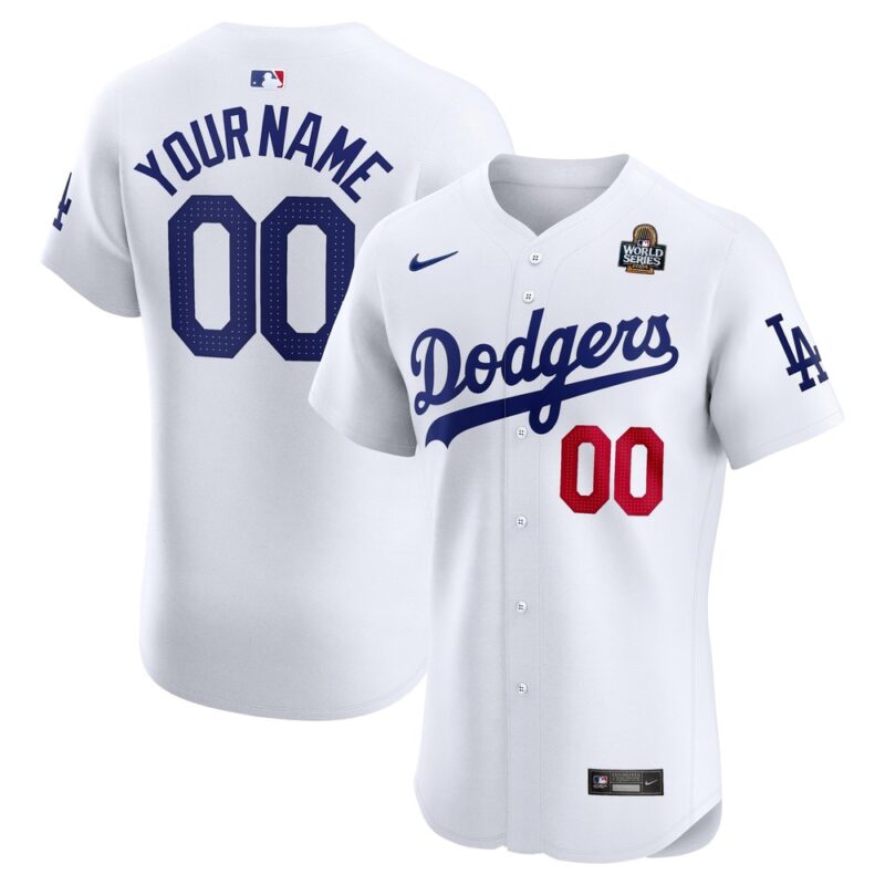 68631dcd941d7_1 Men's Los Angeles Dodgers White 2024 World Series Home Custom Elite Jersey