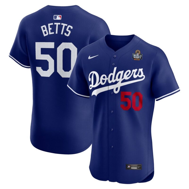 68631de2f1bdf_1 Men's Los Angeles Dodgers #50 Mookie Betts Royal 2024 World Series Alternate Elite Player Jersey