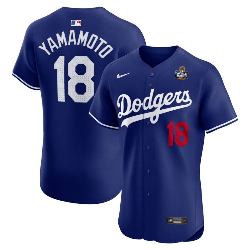 68631de8a05cf_1 Men's Los Angeles Dodgers #18 Yoshinobu Yamamoto Royal 2024 World Series Alternate Elite Player Jersey