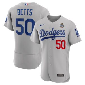 68631df1beaa3_1 Men's Los Angeles Dodgers #50 Mookie Betts Gray 2024 World Series Alternate Authentic Player Jersey