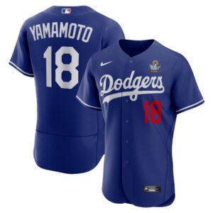 68631df7e032e_1 Men's Los Angeles Dodgers #18 Yoshinobu Yamamoto Royal 2024 World Series Alternate Authentic Player Jersey