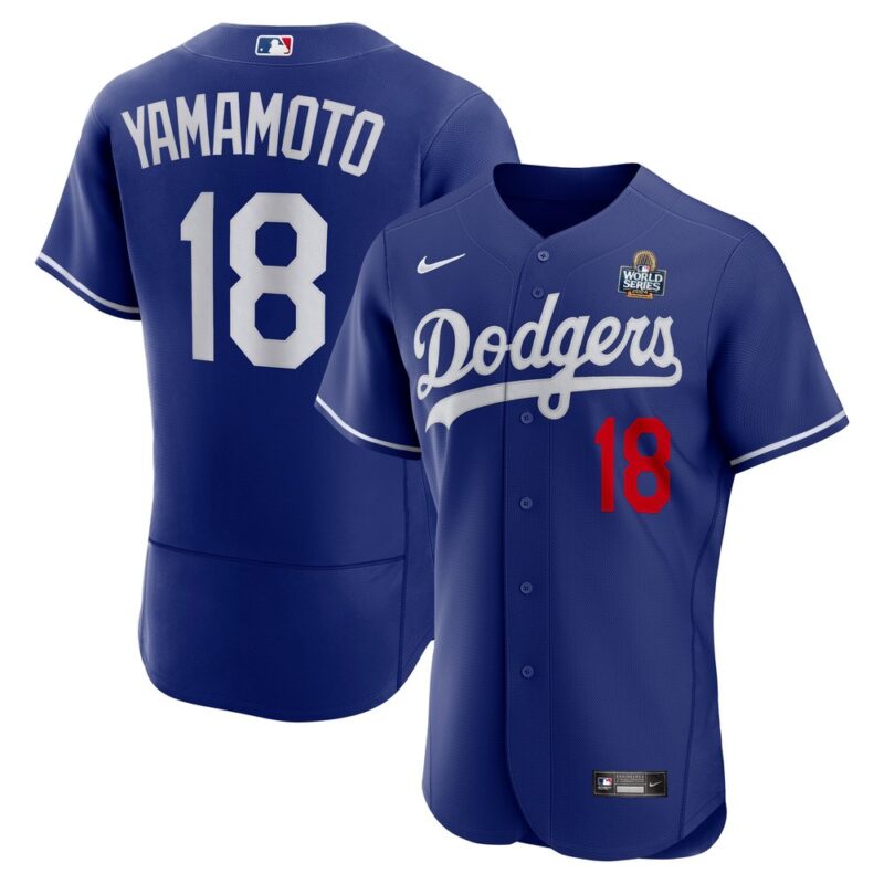 68631df7e032e_1 Men's Los Angeles Dodgers #18 Yoshinobu Yamamoto Royal 2024 World Series Alternate Authentic Player Jersey