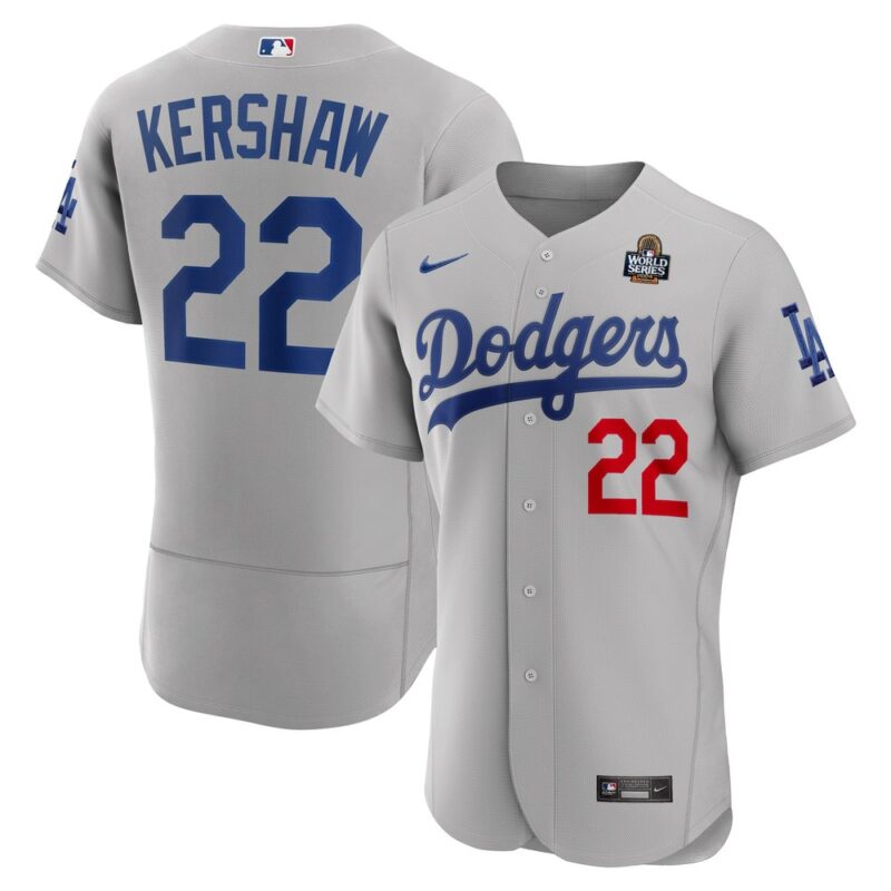 68631dfb33da6_1 Men's Los Angeles Dodgers #22 Clayton Kershaw Gray 2024 World Series Alternate Authentic Player Jersey