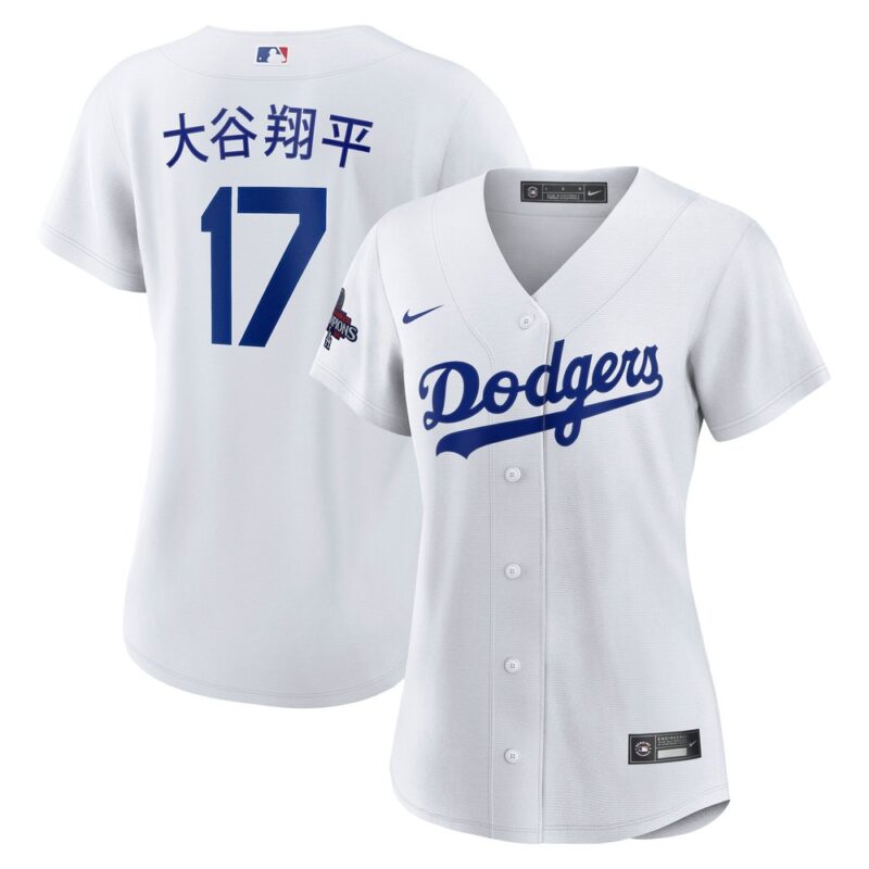 68631e0b5122c_1 Women's Los Angeles Dodgers #17 Shohei Ohtani White 2024 World Series Champions Home Japanese Characters Replica Player Jersey