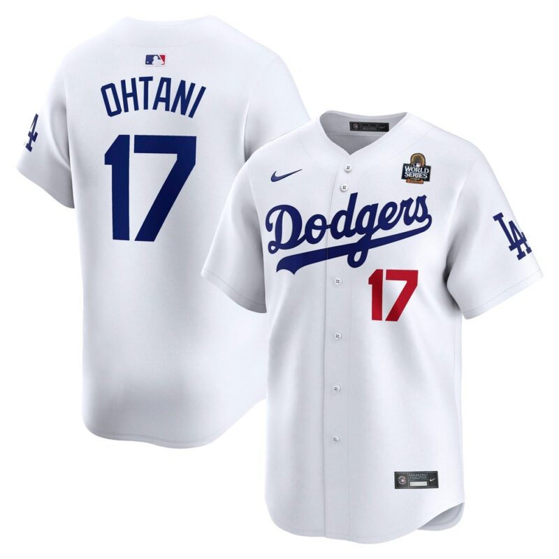 68631e12ba9e9_1 Men's Los Angeles Dodgers #17 Shohei Ohtani White 2024 World Series Home Limited Player Jersey