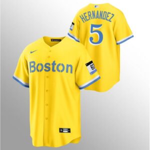 68631e34aeaea_1 Men's Boston Red Sox #5 Enrique Hernandez Gold 2021 City Connect Stitched MLB Jersey