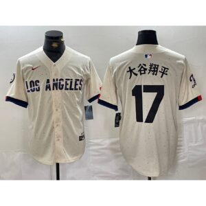 68631e3def7a7_1 Men's Los Angeles Dodgers #17 Shohei Ohtani Cream Stitched Baseball Jersey